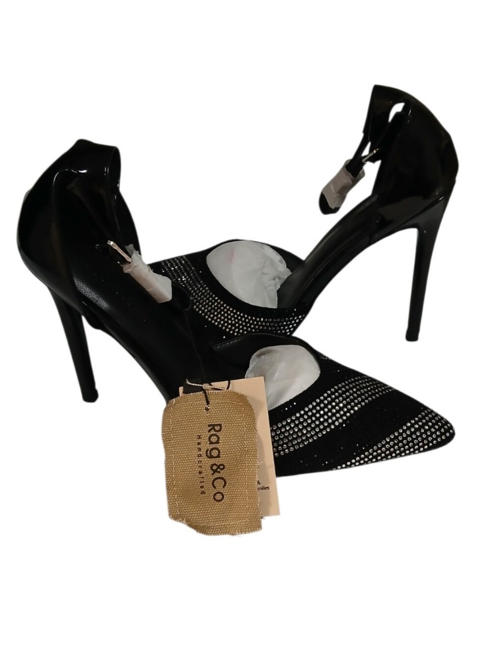 RAG & CO Nobles Black Rhinestone Patterned 4" Heel Stilletto-Size 7/EU 37